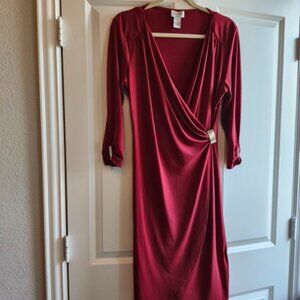 CARMEN MARC VALVO Red, Size Large Women's Midi-Length Wrap Dress